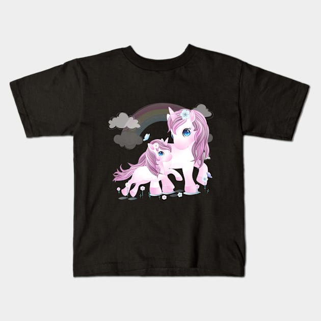 hand drawn cute unicorn mother daughter tshirt Kids T-Shirt by Tshirt lover 1